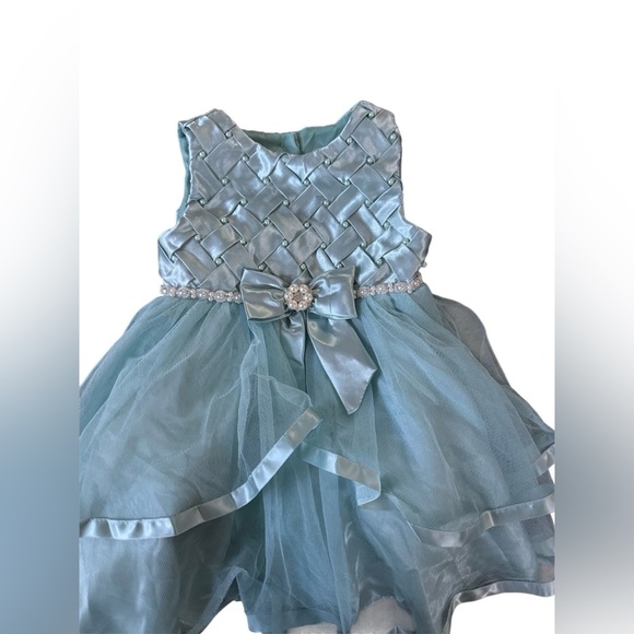 Rare Editions Aqua Formal Kids Dress with Bow - Picture 3 of 6